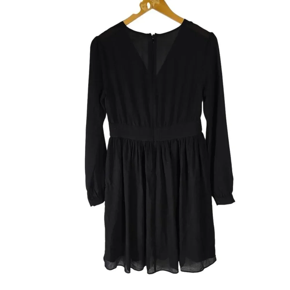 Michael Michael Kors Black Long Sleeve Dress Sheer Overlay Size 2
